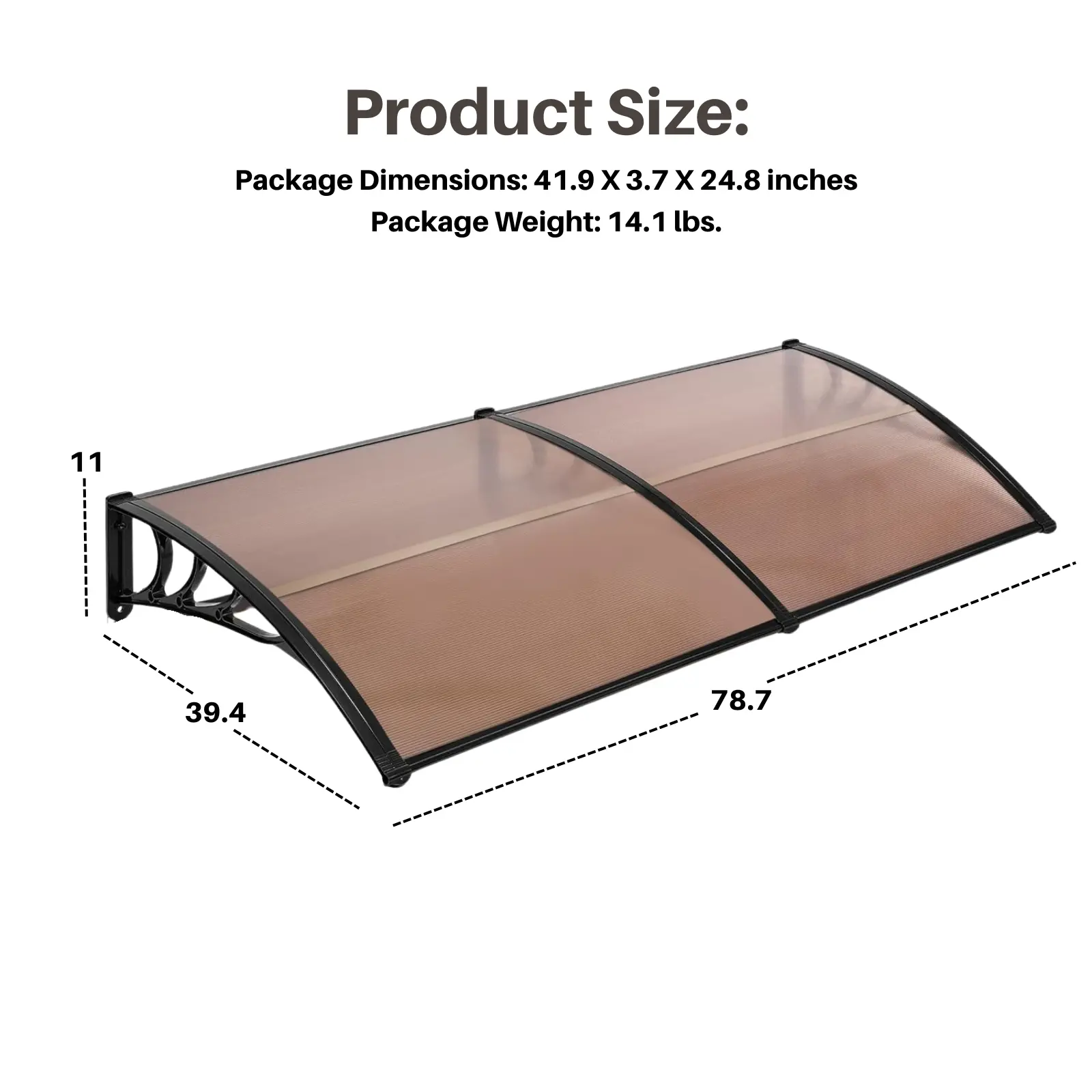 Plastic Door Awning with Black Metal Framework - 2-Panel Streamlined Construction, Brown Spliced Exterior Entrance Weather Protection Cover, Home Supplies Rain Cloth, Patio Sun Shade
