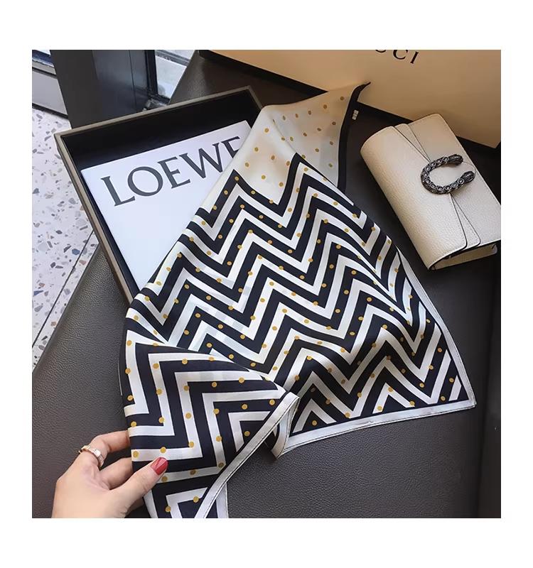 100% Mulberry Silk Women’s Korean Style Ribbed Polka Dot Silk Scarf/Necktie for Spring & Autumn, 53 cm Small Square Silk Scarf