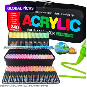 Acrylic Brush Marker Pen, 1 Set Acrylic Painting Pens with Soft Brush Nib, Flexible Tip Markers, Waterproof Art Markers for Glass, Stone, Wood, Plastic & Paper, Art Color Set #GLOBAL PICKS