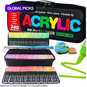 acrylic brush marker pen, 1 set acrylic painting pen with soft brush nib, art materials waterproof pen for glass stone wood plastic paper, acrylic paint pens