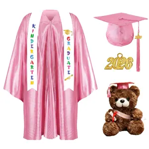 7 Pcs Kindergarten Graduation Gown Cap 2026 Preschool Graduation Accessories Stole Tassel Sash Charm Bear Gifts (Pink)