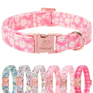 Babole Pet Daisy Dog Collar, Durable & Adjustable Cute Pink Puppy Accessory for Small, Medium & Large Dog Breeds