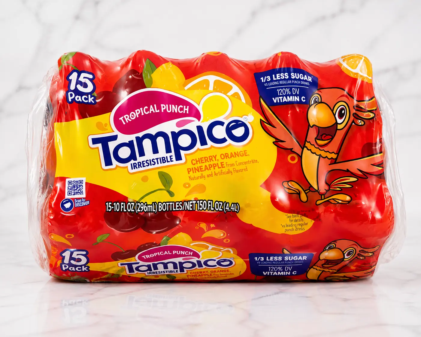 Tampico Tropical Punch Irresistible 15-Pack 10 fl oz Bottles 120% DV Vitamin C 1/3 Less Sugar Cherry Orange Pineapple Flavor