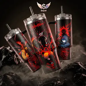 Yuji Itadori Sukuna Jujutsu Kaisen 40 oz Vacuum Insulated Tumbler with Handle & Straw Red Black Cursed Energy Graphic Keeps Drinks Hot/Cold 12H+ 18/8 Stainless Steel Travel Mug for Anime Fans Manga Lovers Japanese Anime Merch Gift