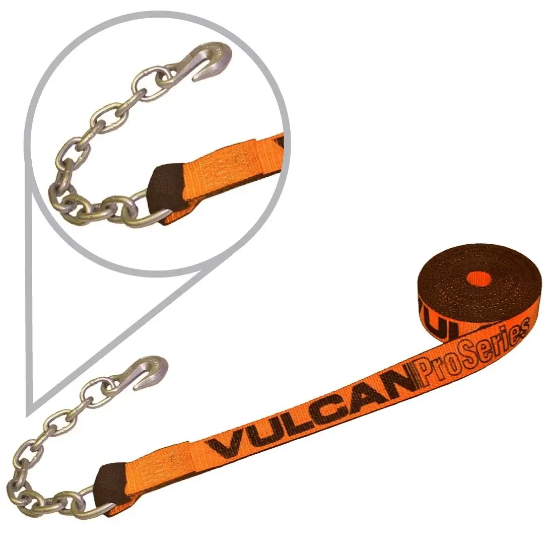 VULCAN PROSeries Winch Strap with Chain Anchor - 2 In x 30 Ft - 3,600 lbs Safe Working Load - for Secure Towing & Winching