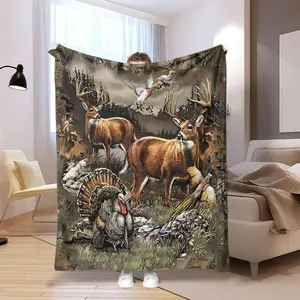 Animal Pattern Blanket, 1 Count Camouflage Deer & Turkey & Duck Pattern Blanket, Soft Warm Throw Blanket for Home Office Travel Camping, Figure Print Blanket
