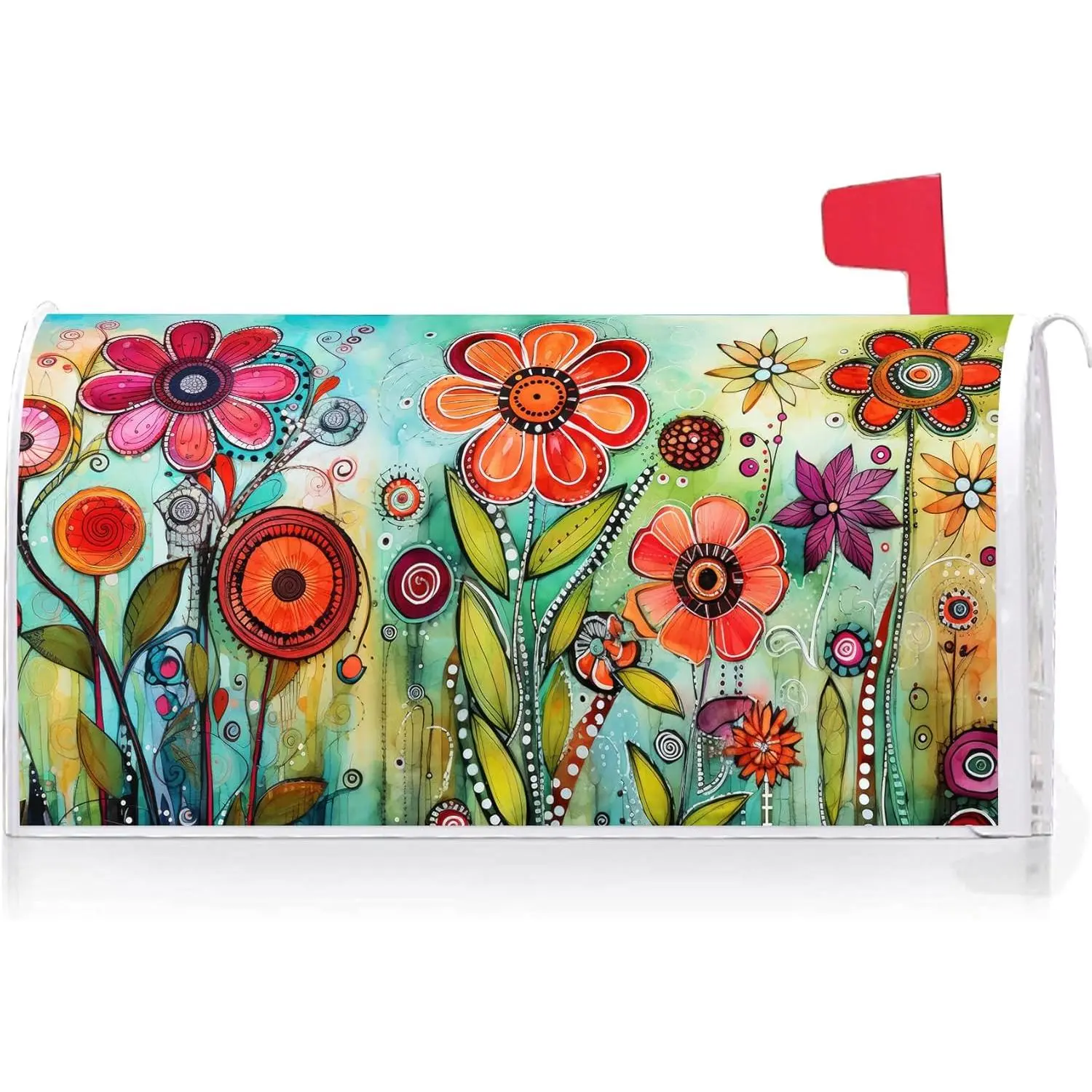 Abstract Colorful Floral Mailbox Cover with  Strip Spring Summer Daily Mailbox Wraps  Letter Box Cover Standard Size 21" X 18" for Garden Outdoor Yard Decor