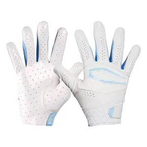 Cutters Rev X Football Receiver Gloves for Adults - White/Columbia Blue - Premium Cabretta Leather & Air C-TACK Grip for Ultimate Comfort and Performance