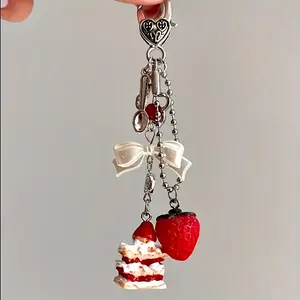 1 piece handmade strawberry shortcake keychain jewelry for birthdays, anniversaries, Mother's Day and other occasions