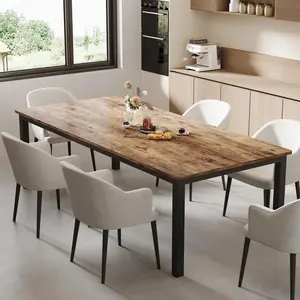 Garvee - Industrial 70-Inch Dining Table for 6 People, Long Wooden Dinner Table with Mortise Herringbone Design, Kitchen Table with Sturdy Metal Legs, for Dining Room,