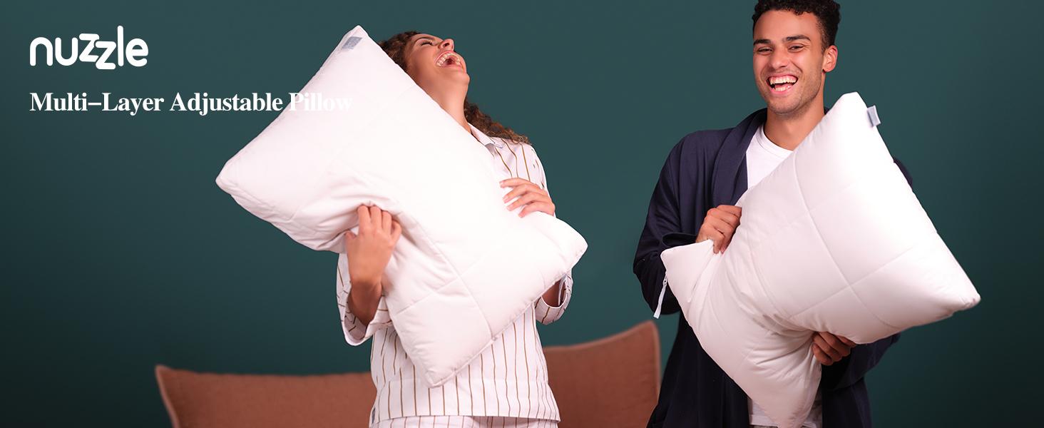 Nuzzle Cooling Adjustable Pillow for Side Sleepers, Luxury Bed Pillow Hotel Collection - Best Adjust Height Soft Firm Pillow for Back, Stomach or Side Sleepers - Home Gifts