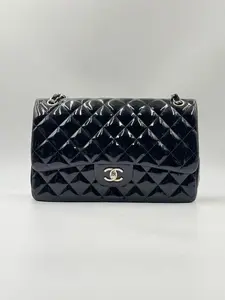 Pre-owned CHANEL patent Crossbody Bags Quilted Jumbo Double Flap Black