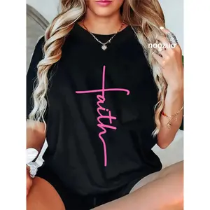 100% Cotton Unisex Christian Faith Cross Hot Pink Believers Christians Gift T-Shirt Christ Christian Tops Casual Top