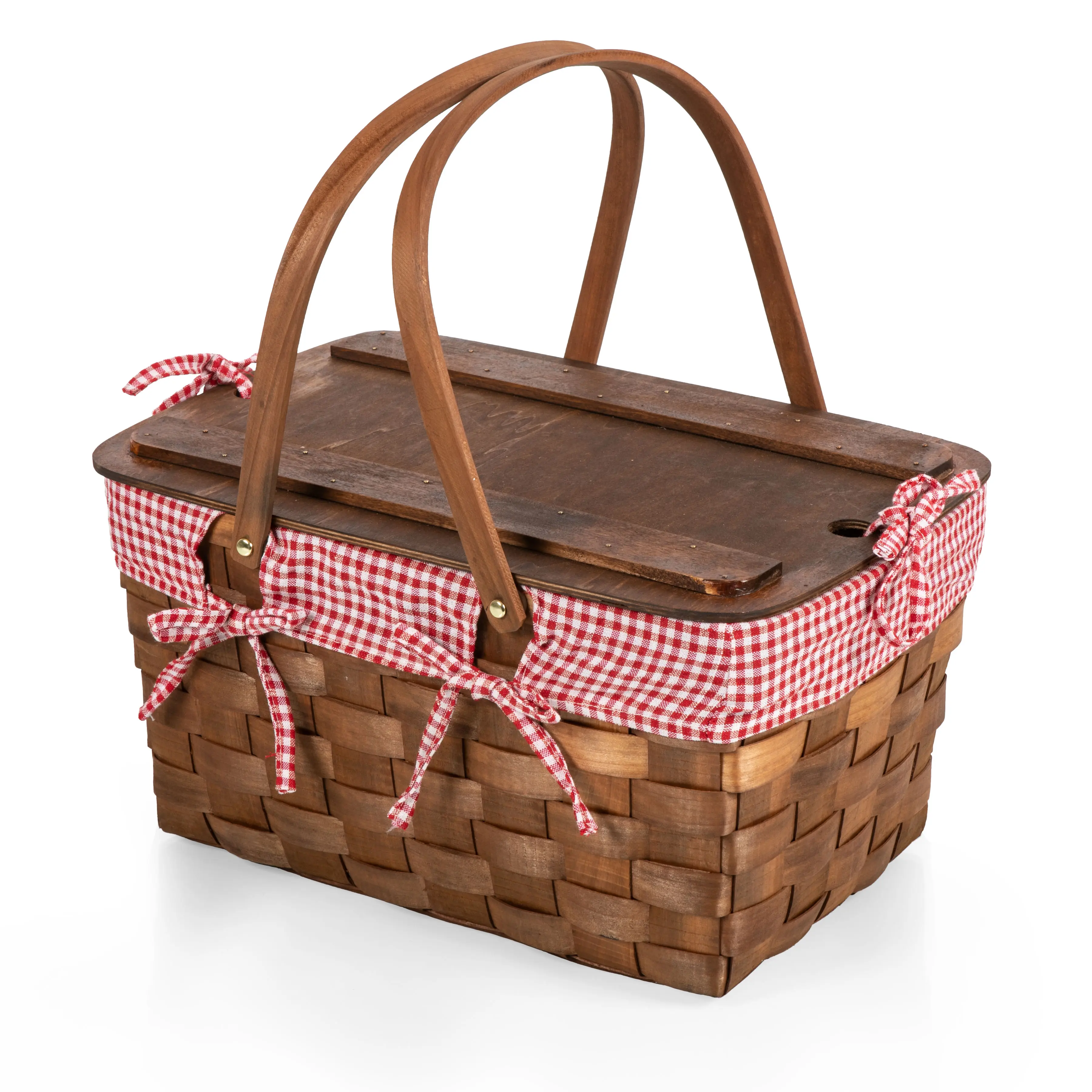 Handwoven Kansas Wood Picnic Basket with Lid - Portable Outdoor Hamper for Camping, Hiking (Sports & Outdoor, Camping & Hiking, Picnicware)