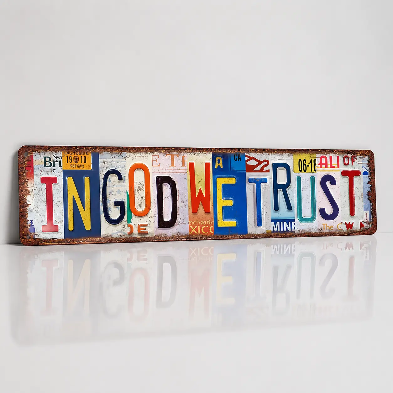4x16 In Aluminum Metal Vintage Decorative Street Sign - In God We Trust License Plate Art Tin Plaque, Distressed Retro Patriotic Christian Wall Decor, Home Decor Accessories for Man Cave, 4th of July Gift Easy to Hang