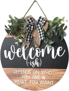 Welcome Sign Front for Door Decoration, 12 in Round  Wreaths Wall Hanging Outdoor, Farmhouse, Porch, for Spring Summer Fall All Seasons Holiday Christmas