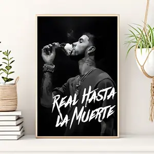 1pc Art Deco Modern Contemporary Musical Theme Frameless Canvas Art Print, "Real Hasta La Muerte" Portrait Orientation Wall Hanging Decor for Living Room, Bedroom, Home Office, Bathroom, Dining Room - Indoor Artistic Poster, Waterproof