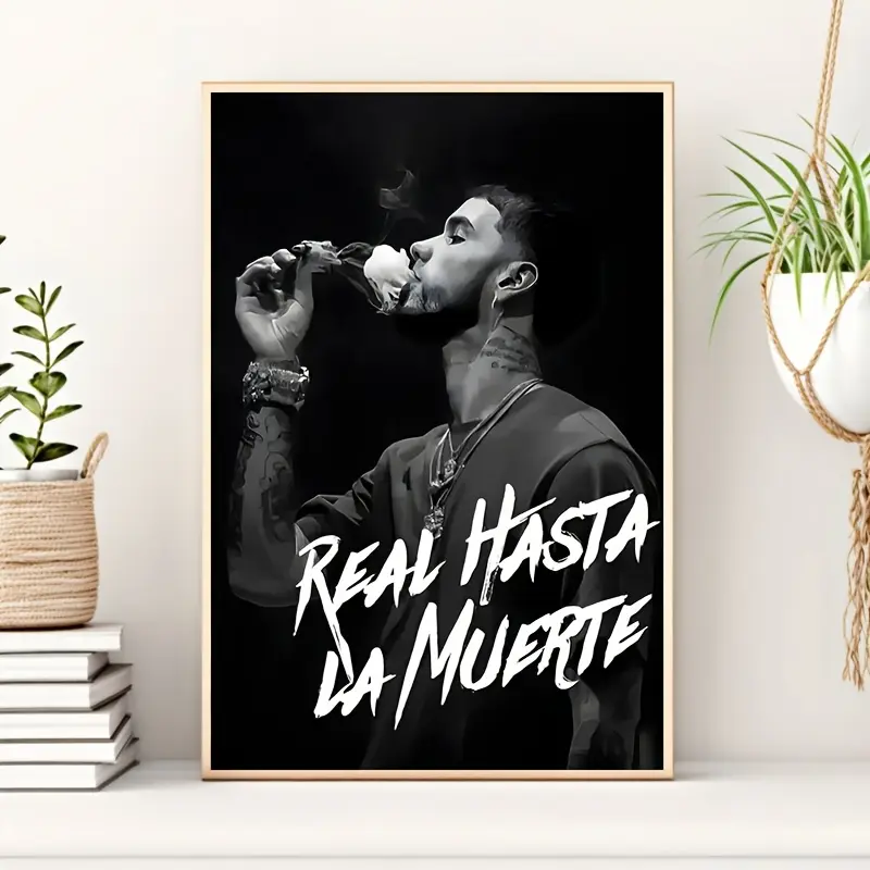 1pc Art Deco Modern Contemporary Musical Theme Frameless Canvas Art Print, "Real Hasta La Muerte" Portrait Orientation Wall Hanging Decor for Living Room, Bedroom, Home Office, Bathroom, Dining Room - Indoor Artistic Poster, Waterproof