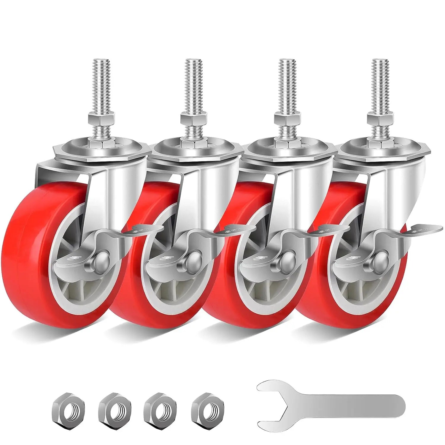 3 Inch Heavy Duty Stem Casters Swivel Wheels with  - 3/8" -16 x 1-1/2" (Stem Diameter 3/8", Stem Length 1-1/2"),Set of 4 with Locking Threaded Stem Caster Wheels - Load 600lbs