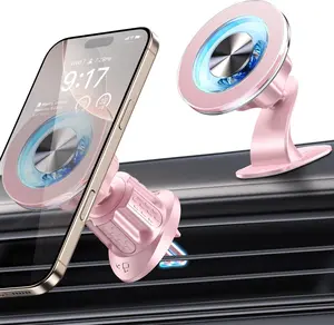 for MagSafe Car Mount Magnetic Phone Holder for Car [ Upgraded X Magnets & DoubleHooks] Phone Holders for Your Car Stand for Dashboard Vent GPS for iPhone //// AndroidPink