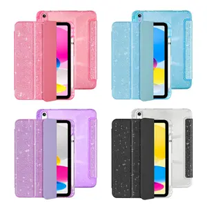 Glitter Bling Sparkle iPad Case for iPad Air 11th Gen (M3 2025) & iPad 10th Gen 10.9", Clear Glitter Back with Pencil Holder, Smart Tri-Fold Folio Stand, Auto Wake/Sleep, Shockproof Protective Cover for Apple iPad A16 Models