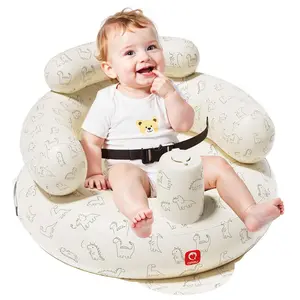 Inflatable Baby Seat with Safety Harness for Babies 3 Months & Up, Baby Floor Seats for Sitting Up, Baby Seats for Infants, Blow Up Baby Chair with Built in Air Pump (Dinosaur)