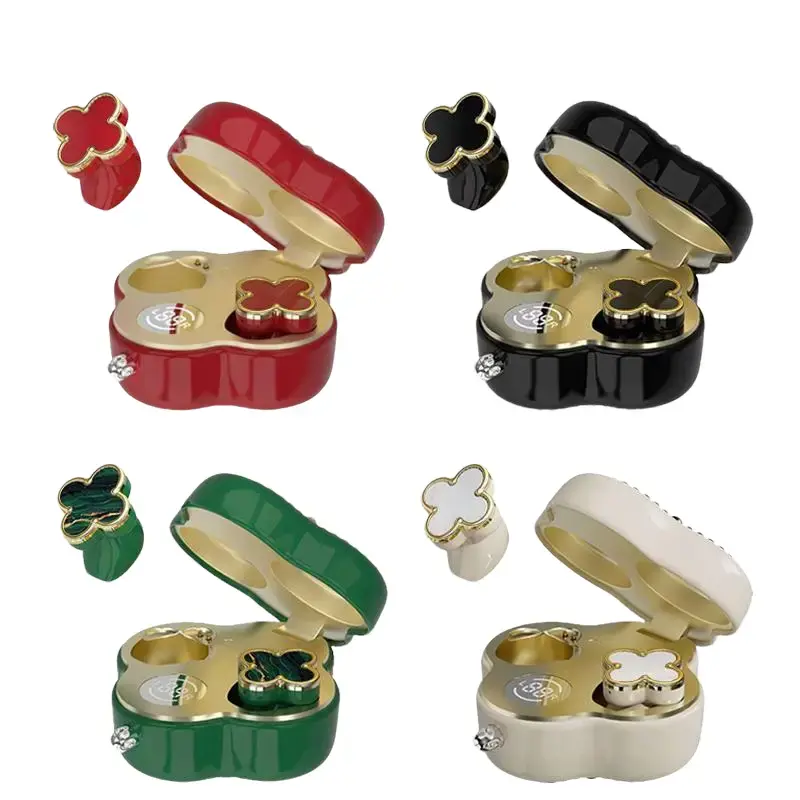 Four-Leaf Clover Wireless Earbuds with Bluetooth 5.4, Stable Connection, ENC Call Noise Cancellation, Super Stereo Sound, Luxury Retro Jewelry-Style Design for Women, Elegant Charging Case, Compatible with Android & iOS, Ideal Gift for Girls