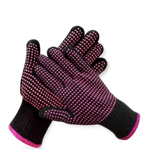 2 Pcs Professional Heat Resistant Glove for Hair Styling Heat Blocking Gloves for Curling, Flat Iron and Hair Styling Tools, Silicone Bump, Pink Edge gloves