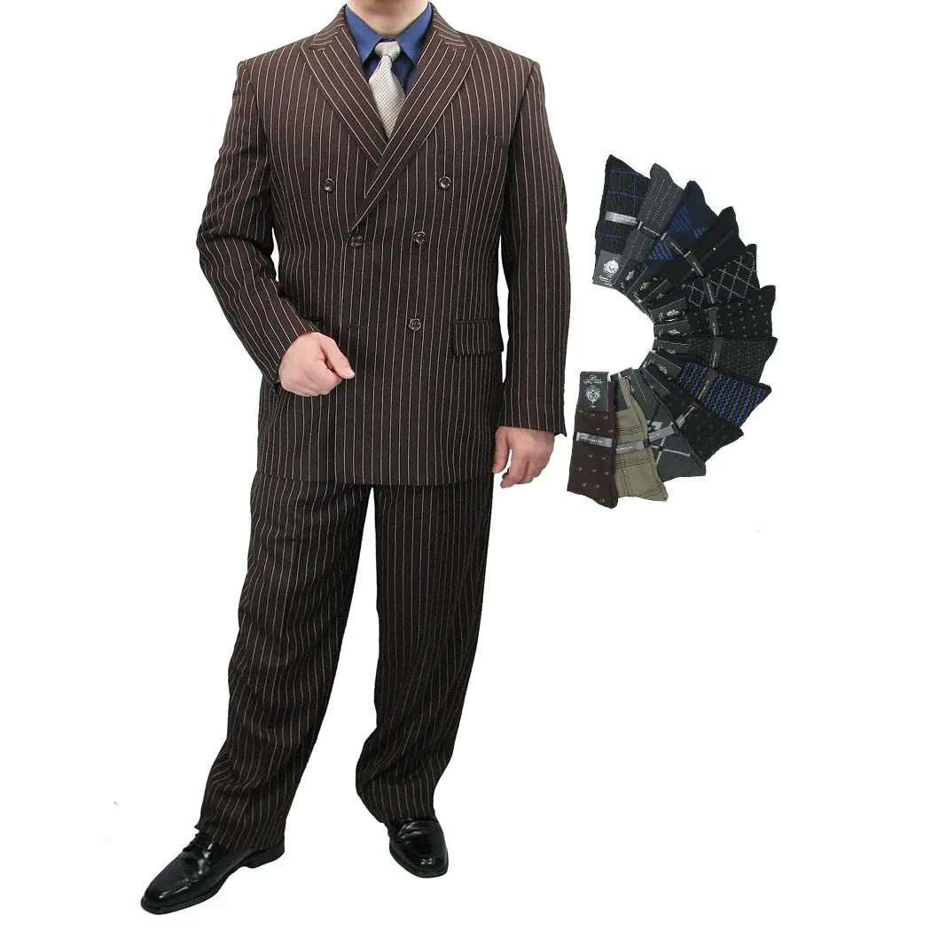 Luxurious Men's Double-Breasted Gangster Stripe Suit Brown