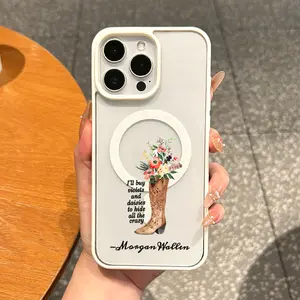 Magnetic Vintage Case for iPhone 17 16 E Pro Max 15 Plus 14 13 12 11 XS XR, Aesthetic Morgan Wallen Cowboy Boot Floral Vibes | Lightweight, Shockproof, Silicone, Scratch Resistant, and Cute, Accessories, Smartphone