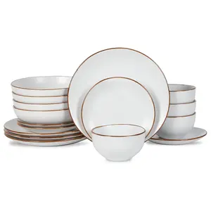 Stone Lain Brasa Modern Stoneware 16 Piece Dinnerware Set, Service for 4, White