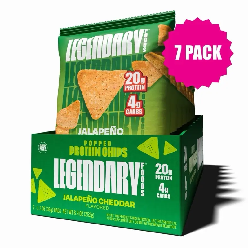 Legendary Foods 20 g Jalapeño Cheddar Air Popped High Protein Chips - Crispy Crunchy Snack - No Sugar added - High protein Snack - 7 pack