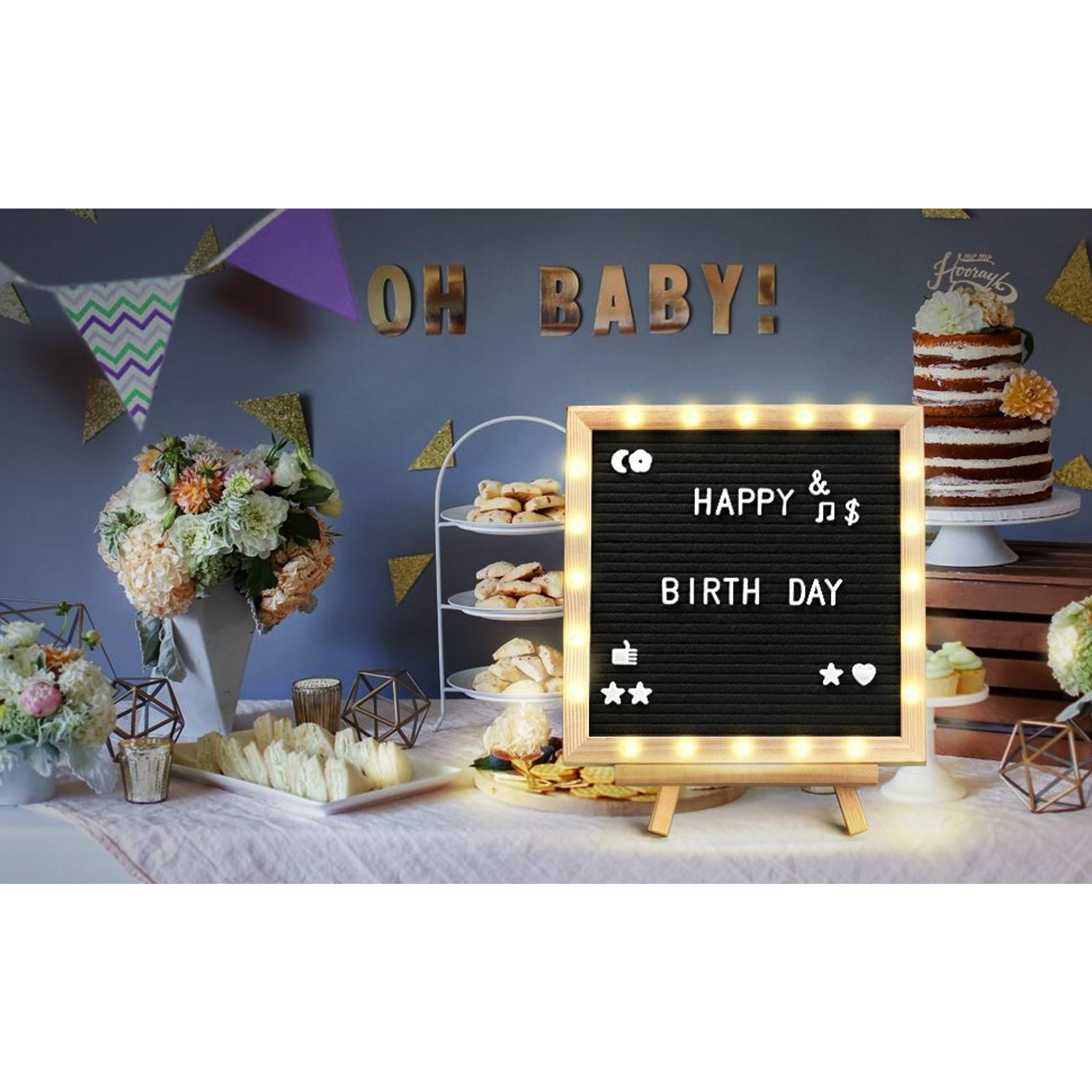 Pink Felt Letter Board with Lights, Built-in LED Lights -Message Board Adjustable Stand, 340 Letters and Christmas,- for Menus, Pregnancy Announcement, Weddings, Party Planning(10 * 10)
