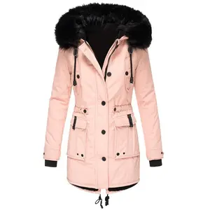 Women's Fleece-Lined Thickened Cotton Jacket Winter Parka with Fur Collar