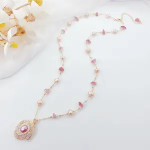 Flower Valley Phantom Pearl Necklace | Strawberry Quartz + Baroque Pink Pearl, Luxury Romantic Style, Instantly Become Sweet Temperament Goddess for Street & Dates  #PearlNecklace #StrawberryQuartz #LuxuryAccessory #RomanticStyle #DailyFashion