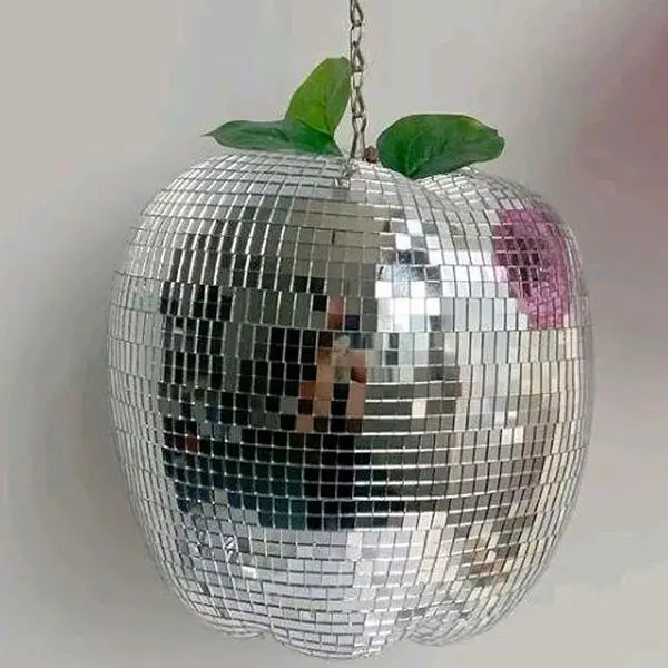 Apple-Shaped Reflective Disco Ball Decor with Chain, Reflects Light, 7" Hanging Sparkling Mirror Ball Ornament Decor, for Home Party, Room, Courtyard, Handmade Gift, silver
