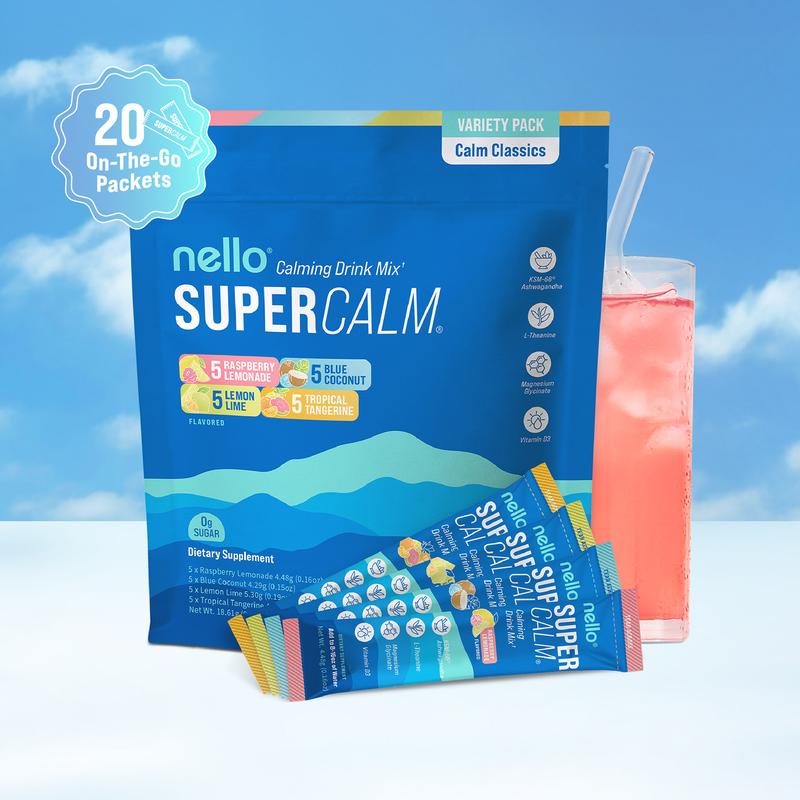 Nello Supercalm Variety Pack - Original Flavors - Calming Drink Mix Supplement with KSM-66 Ashwaghanda, Vitamin D3, Magnesium, & L-Theanine - Supports Cortisol Balance, Mood, & Sleep