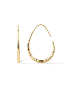 14K Gold Plated 925 Sterling Silver Post Lightweight Teardrop Hoop Earrings for Women - Oval Pull-Through Statement Earrings