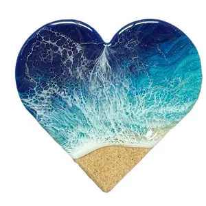 Heart Resin Coasters - Blue or Pink Ocean Design with Cork Backing for Drinks Protection