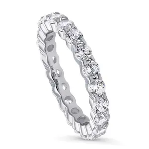 BERRICLE Sterling Silver Wedding Rings Stackable Eternity Band Ring for Women, Pave Set Round Cut Cubic Zirconia CZ
