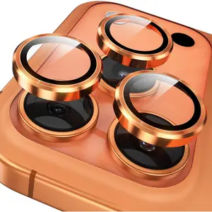 【Orange】Glimprese Camera Lens Protector Compatible for iPhone 17Pro 17ProMax 16Pro 16ProMax, 9H Tempered Glass Camera Cover Screen Protector, HD Clear, Metal Individual Ring Decoration