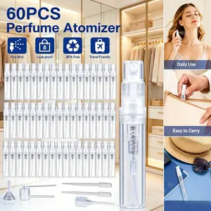 60 Pack Perfume Atomisers – 2ml Mini Refillable Spray Bottles, Transparent Plastic Travel Perfume Dispenser for Purse, Gym, Vacation, On the Go