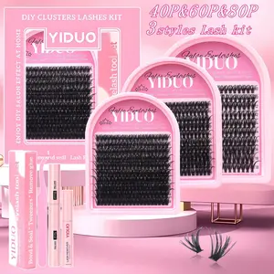 DlY Lash Extension Kit Volume Thick Lash Clusters40D+60D+80D 3 styles 720 pcs Individual Lashes D Curl EyelashExtension Kit Lash Bond and Seal and Lash Remover and Tweezers for LashClusters Kit DlY at Home Diy Lash Cluster