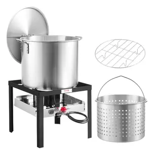 VEVOR 100 Qt Seafood Boiling Kit with Strainer, Outdoor Seafood Boil Pot and Basket, Cooking Set for Crab Crawfish Lobster Boiling, Aluminum Stockpot with 100, 000 BTUs Propane Burner and Steamer RackVEVOR Super Brand Day