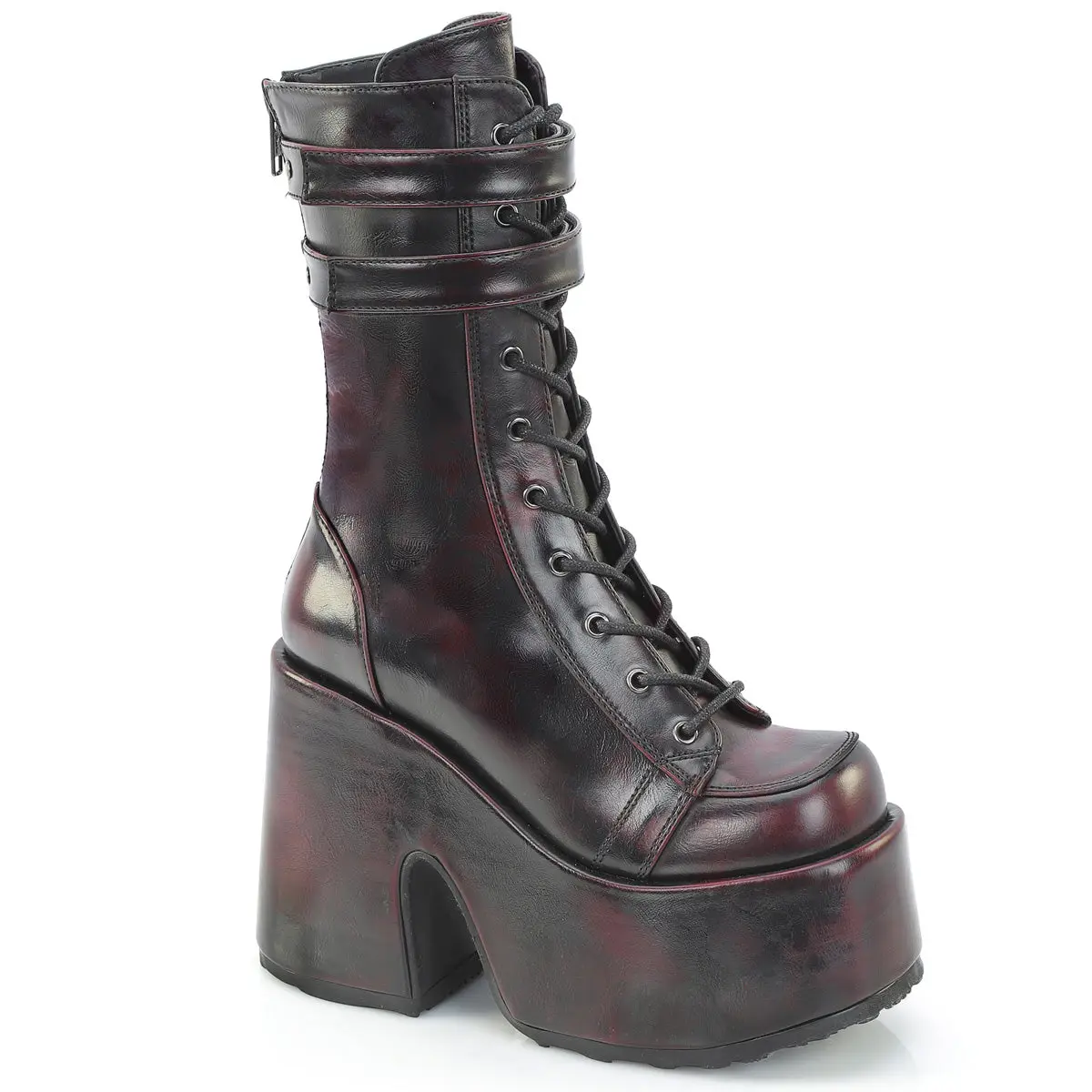 Demonia Women's Camel-250 Burgundy Rub-off Pattern Boots