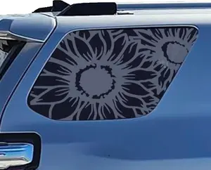 2PCS 42x90cm Universal Rear Side Window Sunflower Decal Matte Black Car Truck SUV Pickup Window Vinyl Sticker, Decorative Sunflower Blossom Floral Car Sticker