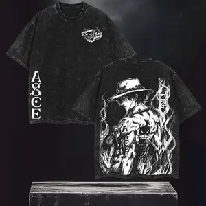 Valentine Shirts Portgas D. Ace Shirt One Piece Washed Oversized Tee Fire Fist Graphic Retro Pirate Streetwear Anime Gift For Fans 2025