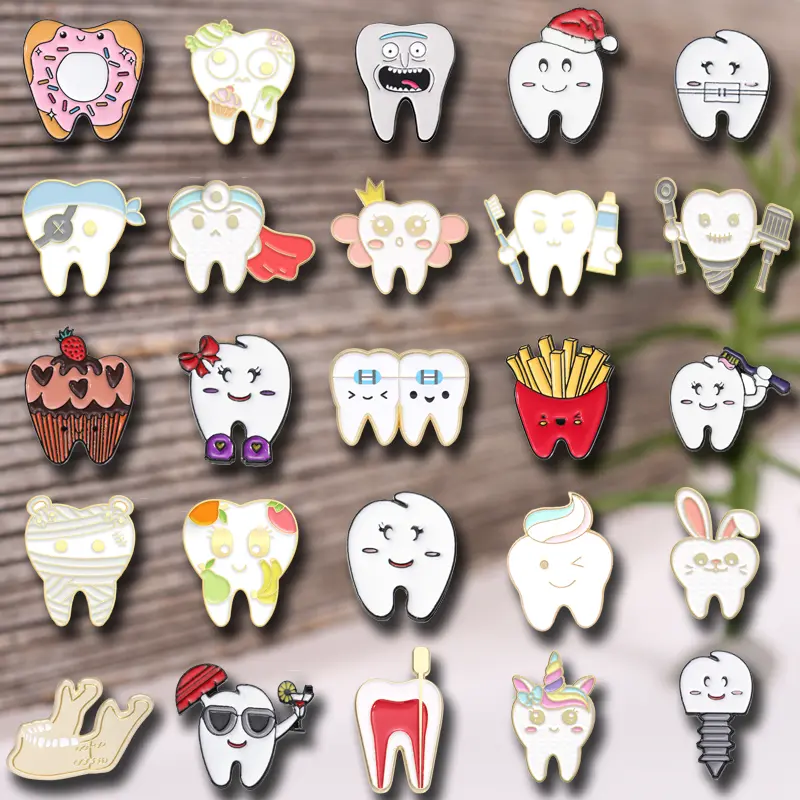 25-Piece Cute Auspicious Health-Focused Dental Theme Enamel Brooch Set - Lapel Clips for Backpacks, Clothes, Ideal Every Day Birthday Gift for Adults, Clip, 25Pcs Set, Health Focus, Set Pack