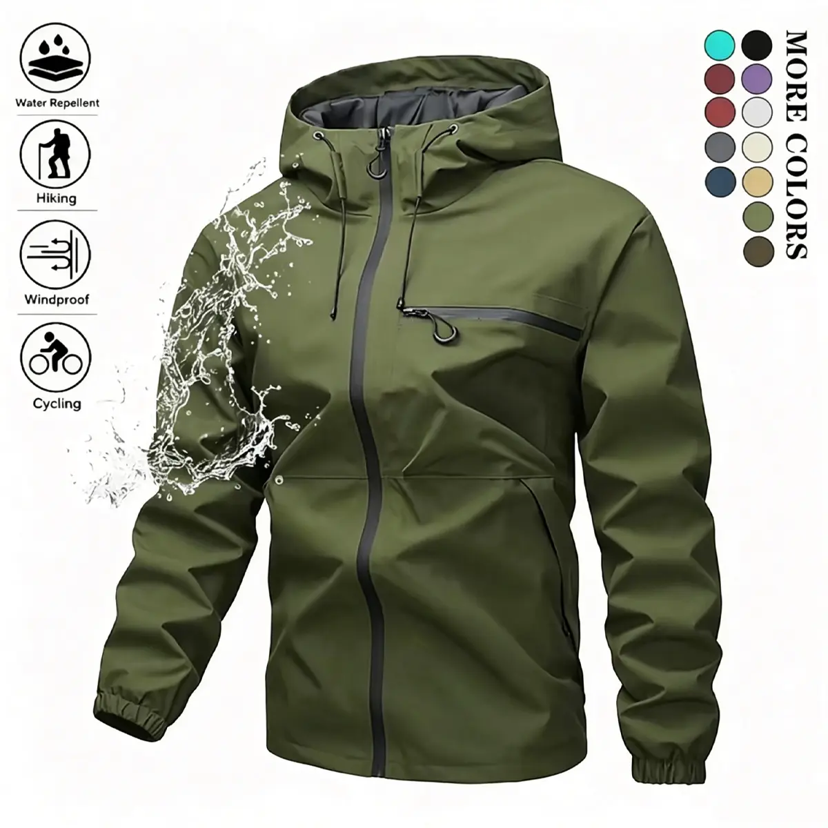 Men’s Softshell Hooded Coats with Drawstring, Sporty Chic Tops, Large Front Pocket, Side Zip Closure, Plain All-Season Lightweight Jacket, Spring/Autumn Apparel, Back-to-School Outfit