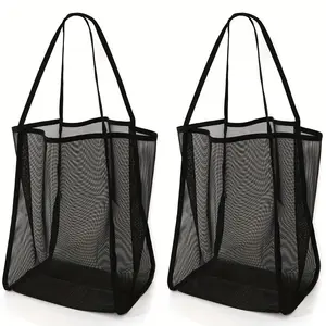 2 Pcs Mesh Beach Tote Bags – Large capacity transparent shoulder bags with durable handles. Lightweight and stylish for shopping, travel, beach, vacation and camping, versatile storage solution, Trendy Tote Bag